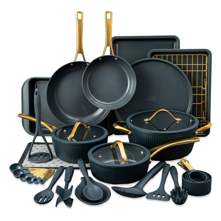 Thyme & Table 32 Piece Non-Stick Cookware & Bakeware Set, Blue | Walmart (US)