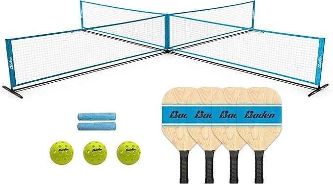 Baden 4 Square Pickleball Portable Net Set - 20' x 20' Nets & Posts, 3 Balls, 4 Wood Paddles, 2 P... | Amazon (US)