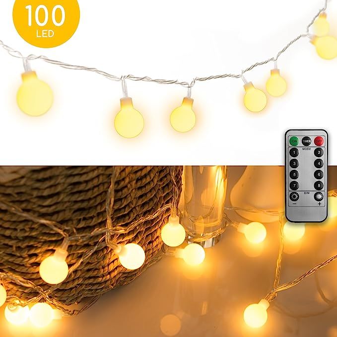 33 FT 100 LED Globe Ball String Lights, Fairy String Lights Plug in, 8 Modes with Remote, Decor f... | Amazon (US)