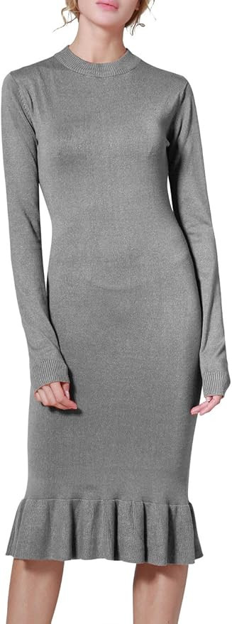 Rocorose Women's Sexy Bodycon Mermaid Mock Neck Long Sleeve Knit Dress | Amazon (US)