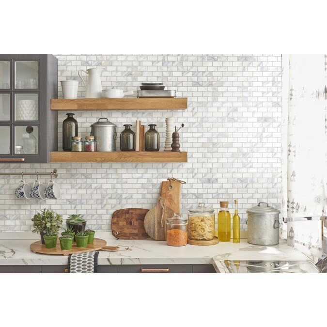 TRUE PORCELAIN CO. Arabescato White 12-in x 12-in Matte Porcelain Brick Marble Look Floor and Wal... | Lowe's