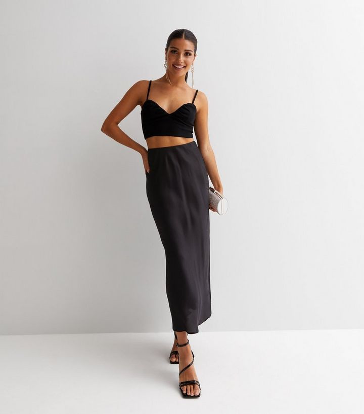 Black Satin Bias Cut Midi Skirt | New Look | New Look (UK)