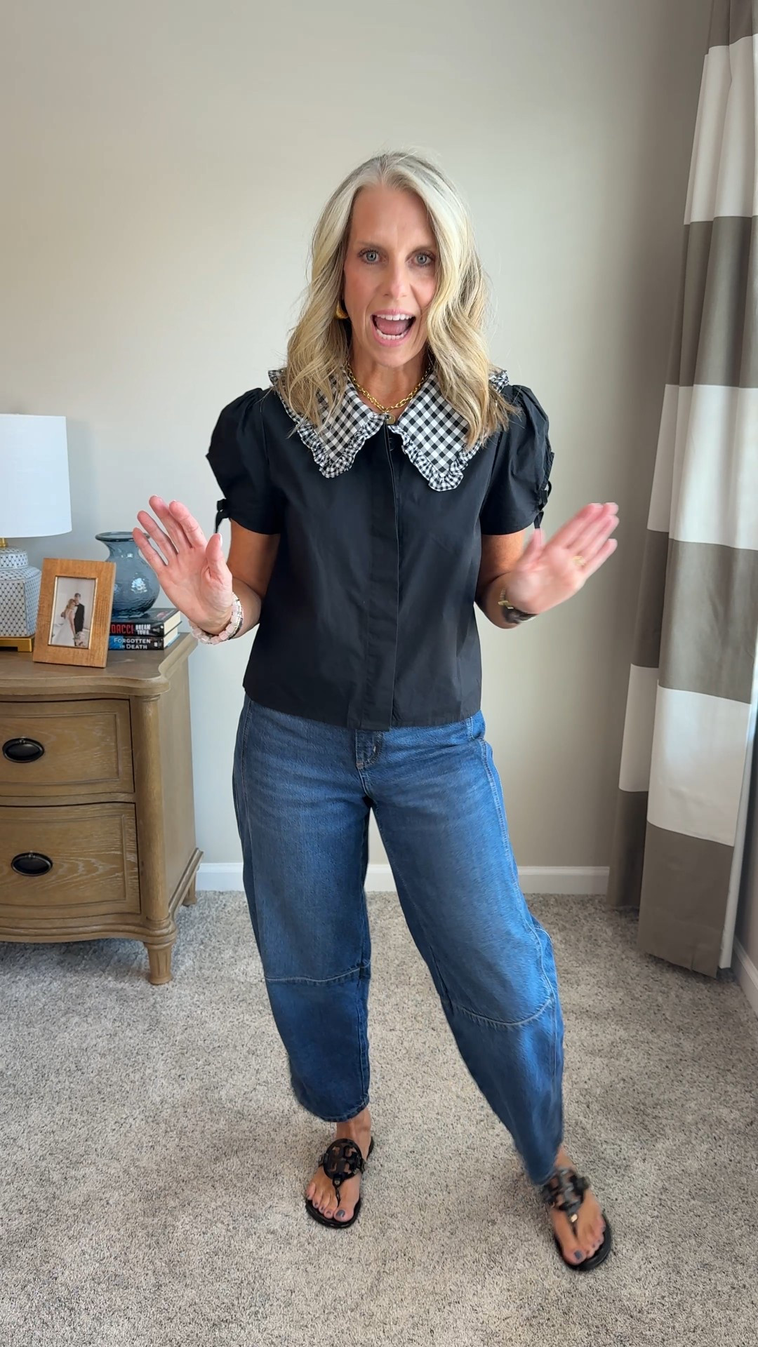 Love a barrel leg jean. So easy to wear and look cute. Wearing 26P and small top. Use code COAST20 on Allie + Bess

#LTKFindsUnder100 #LTKOver40 #LTKStyleTip
