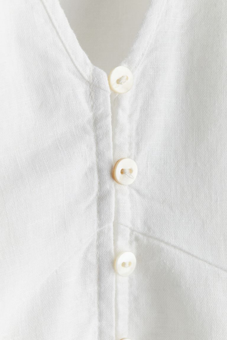 Linen-blend blouse - V-neck - 3/4 sleeve - White - Ladies | H&M GB | H&M (UK, MY, IN, SG, PH, TW, HK)