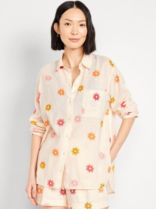 Loose Button-Down Linen-Blend Shirt | Old Navy (US)