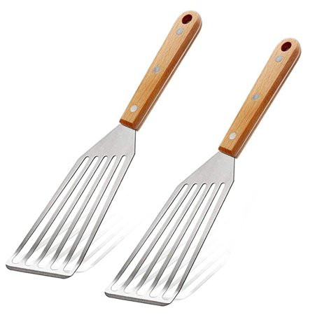 2 Pcs Fish Spatulas Slotted with Wooden Handle Stainless Steel | Walmart (US)