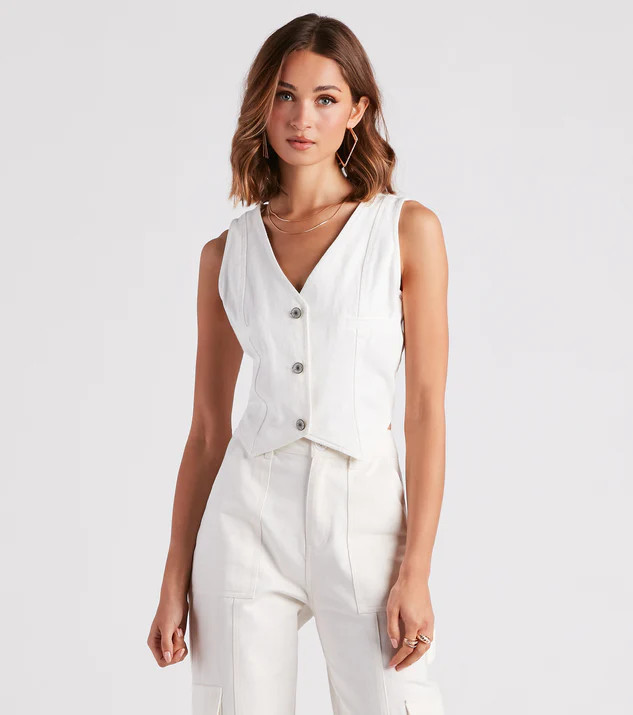 Denim Daze Button Crop Vest | Windsor Stores