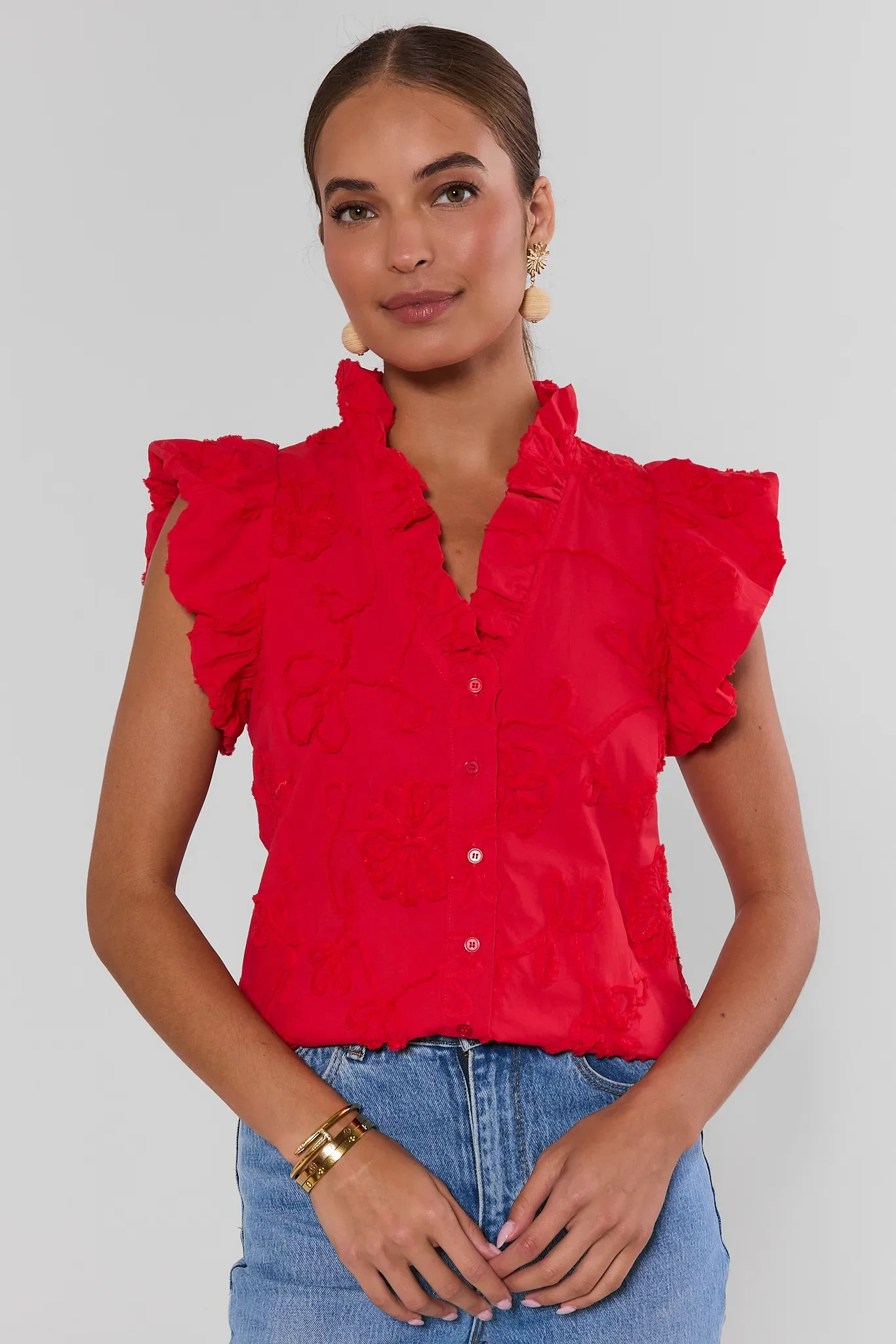 Sandra Red Textured Top | Avara