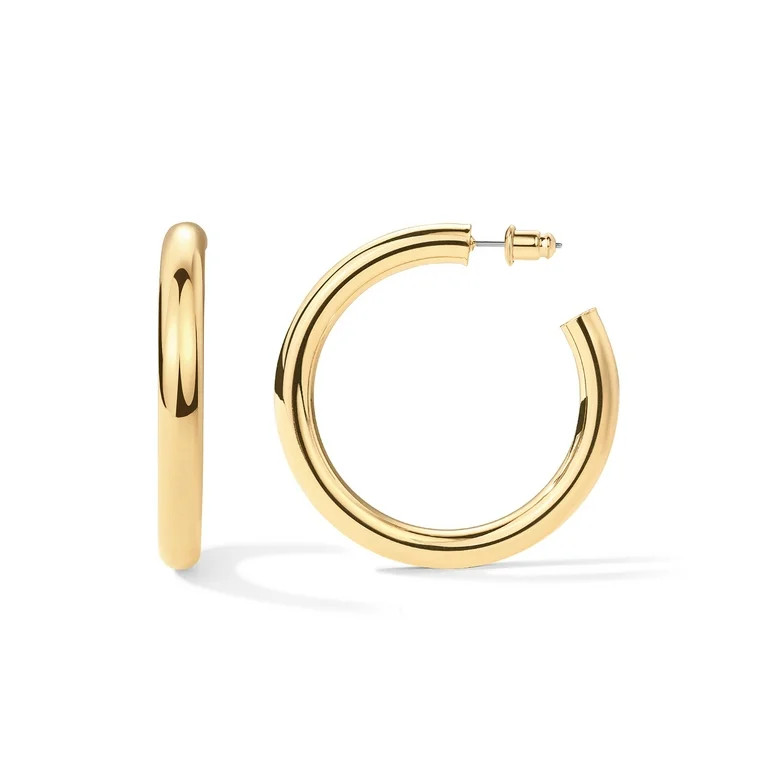 PAVOI 14K Yellow Gold Plated Lightweight Chunky Open Hoops | Gold Hoop Earrings for Women | 50mm ... | Walmart (US)