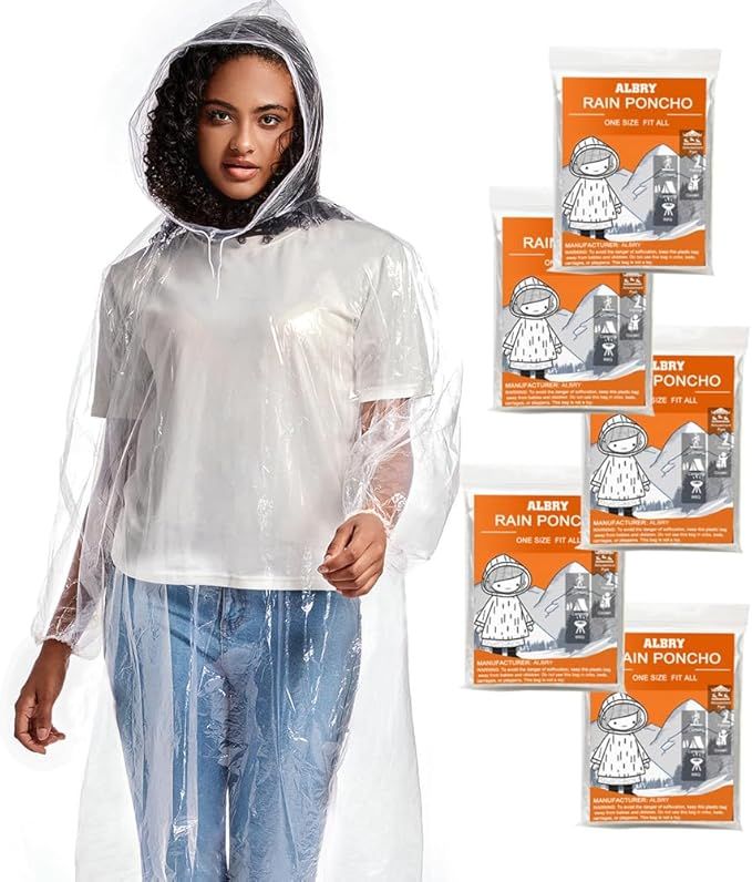 Disposable Rain Ponchos for Adults with Drawstring Hood - Emergency Rain Ponchos Family Pack for ... | Amazon (US)