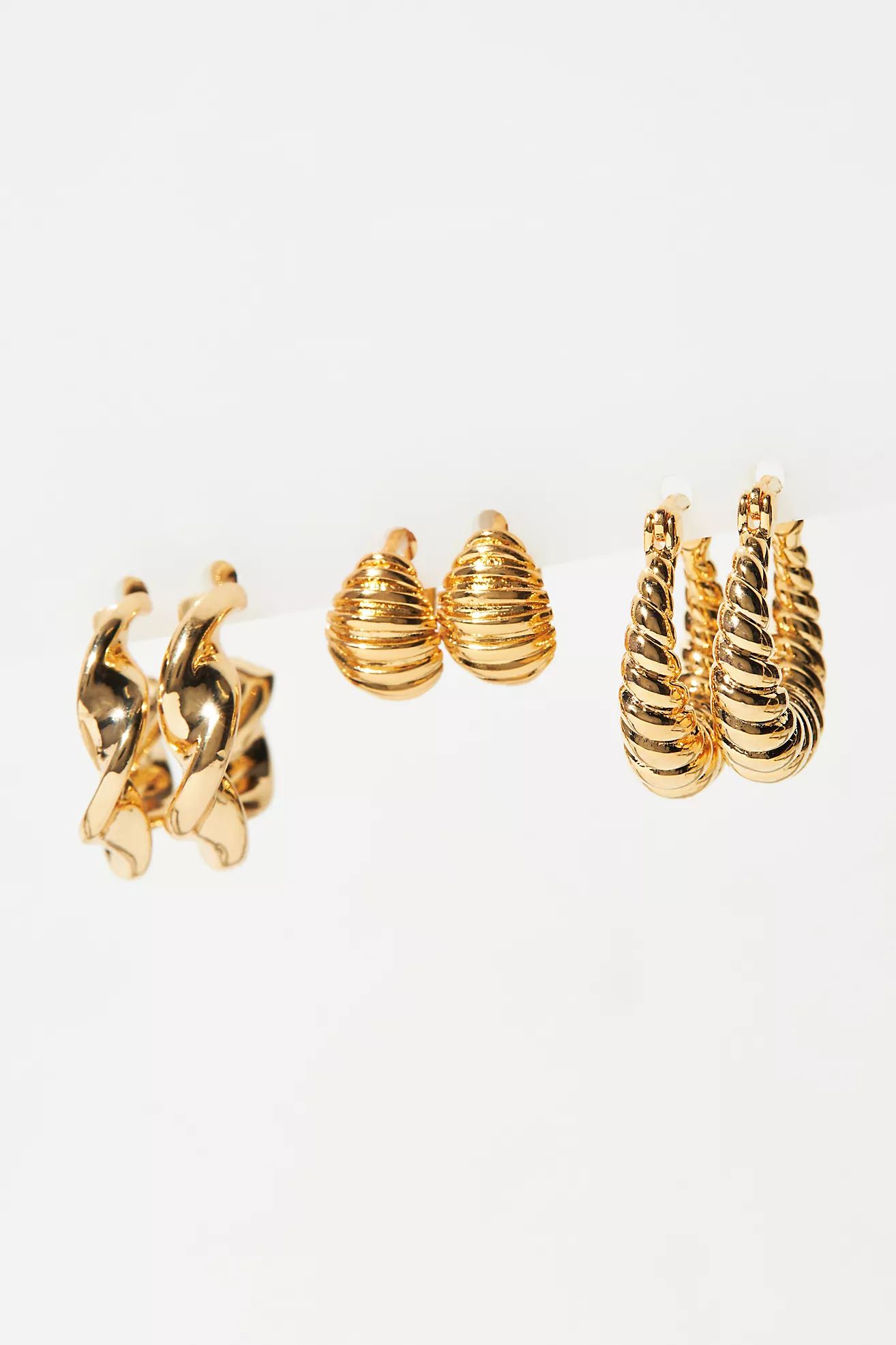 Set of Three Metal Twist Huggie Earrings | Anthropologie (US)