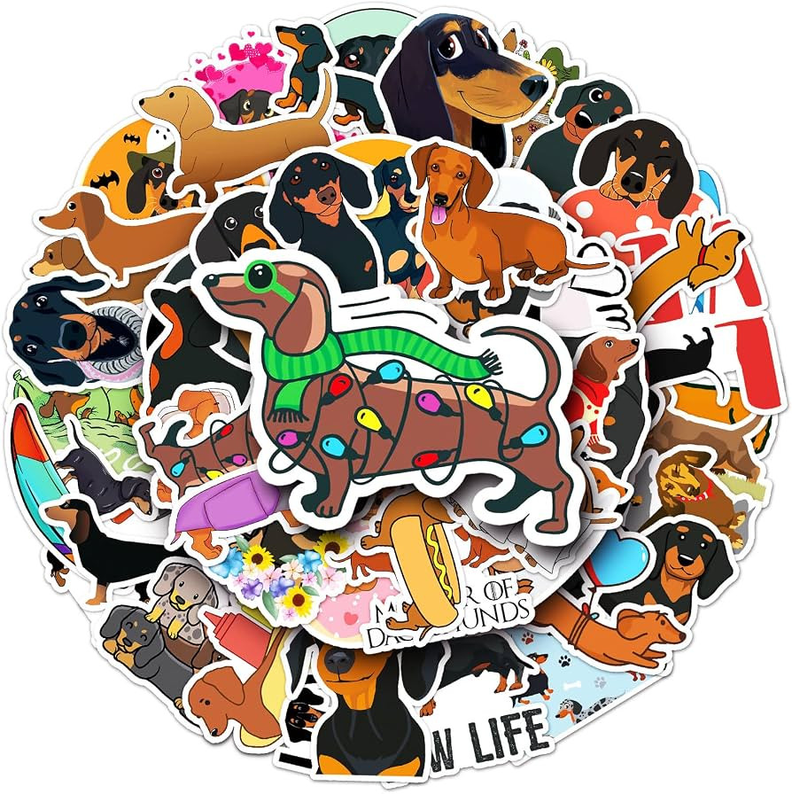 50 Pcs Dachshund Stickers Set - Various Cute Dogs Breeds, Premium PVC Material, Removable & Reusa... | Amazon (US)