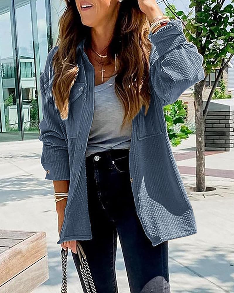 Rilista Womens Corduroy Button Down Shirts Boyfriend Long Sleeve Oversized Blouses Tops | Amazon (US)