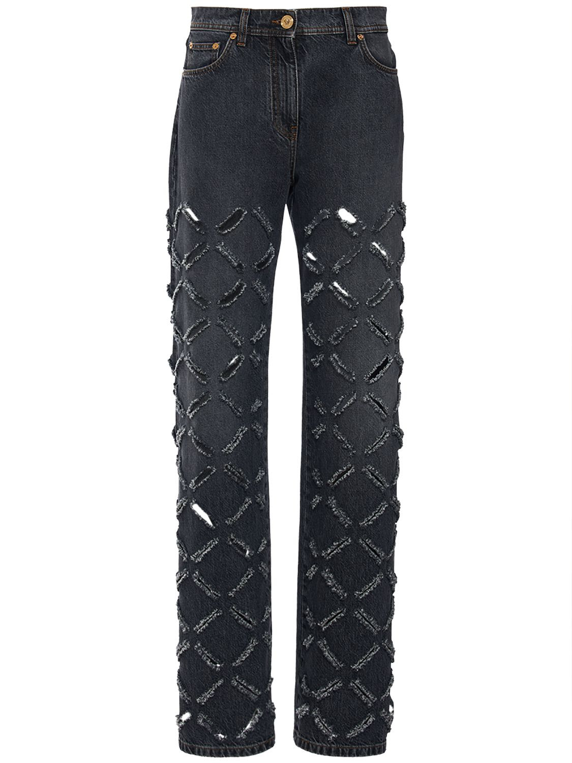 Cutout Cotton Denim Straight Jeans | Luisaviaroma