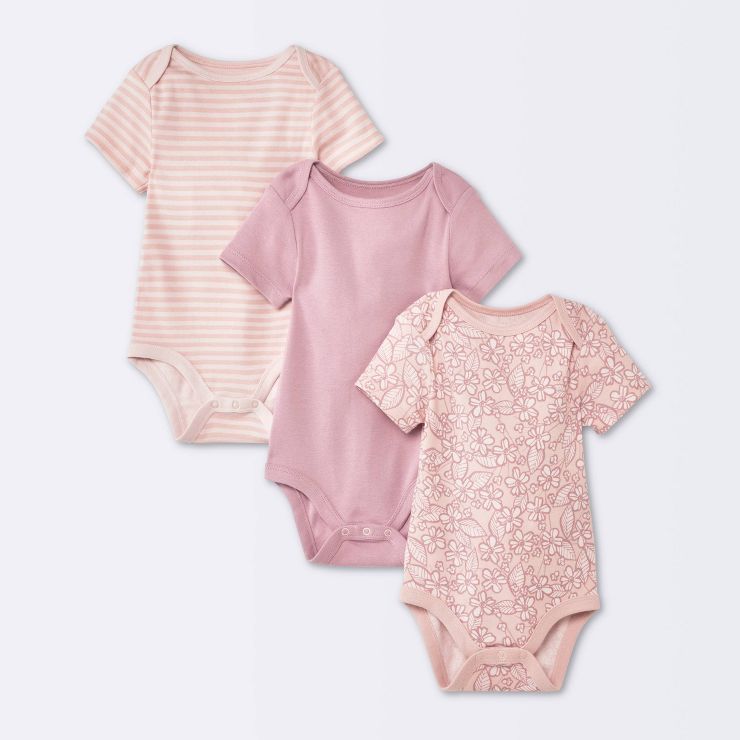 Baby Girls' 3pk Floral Short Sleeve Bodysuit - Cloud Island™ Pink | Target