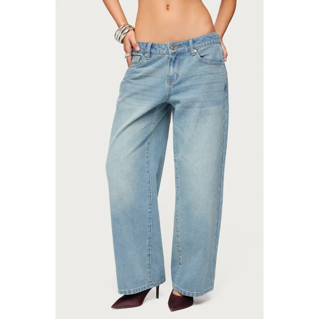 EDIKTED Raelynn Wide Leg Jeans in Tinted-Denim at Nordstrom, Size Large | Nordstrom