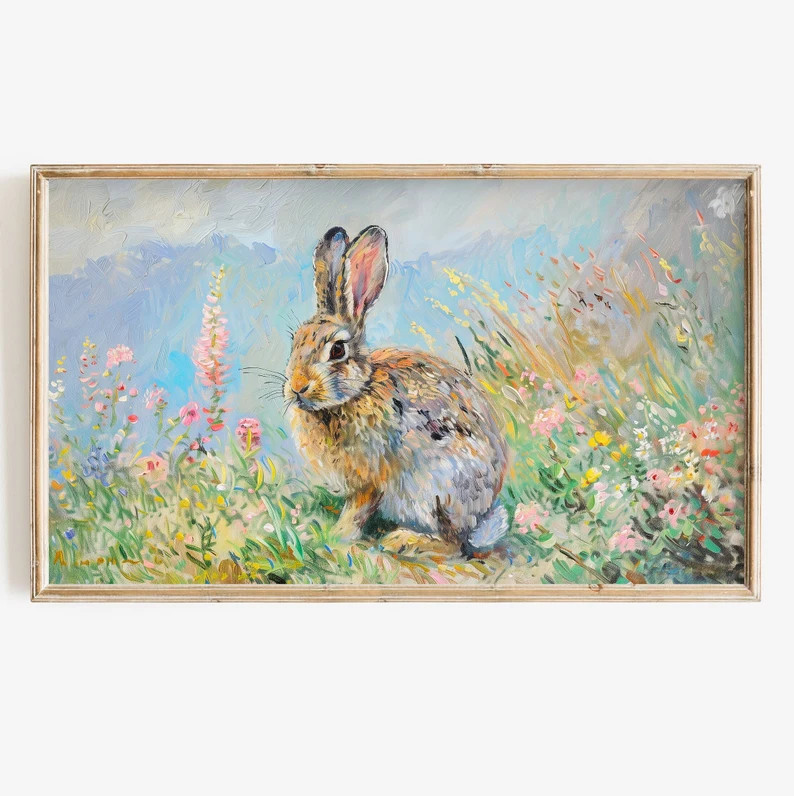 Frame TV Art Easter Bunny Instant Download Colorful Wildflower Spring Frame TV Art Floral Texture... | Etsy (US)