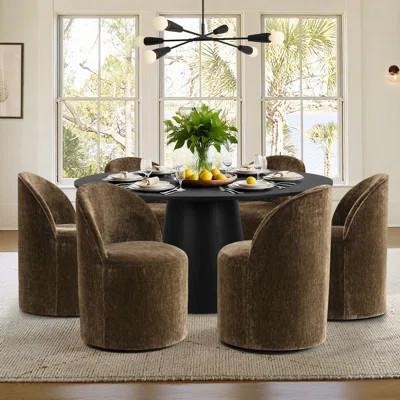 6 - Person Dining Table Sets With Round Table & 6 Upholstered Chairs | Wayfair North America