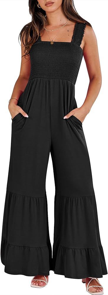 ANRABESS Jumpsuits for Women Casual Jumpers Summer Sleeveless Loose High Waist Wide Leg Rompers w... | Amazon (US)
