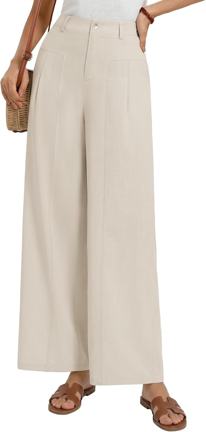 GRACE KARIN Womens Linen Pants, 2026 Wide Leg Elastic High Waist Palazzo Pants with Pockets, Busi... | Amazon (US)