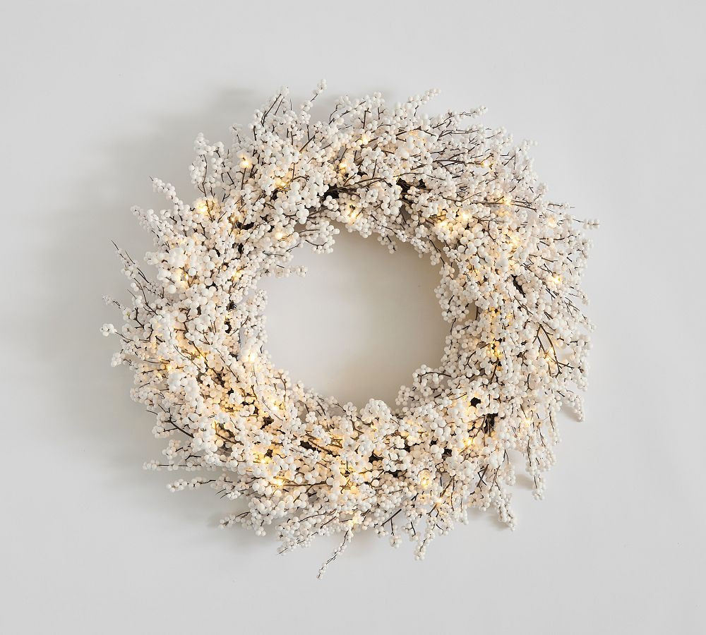 Faux Lit White Berry Wreath | Pottery Barn (US)