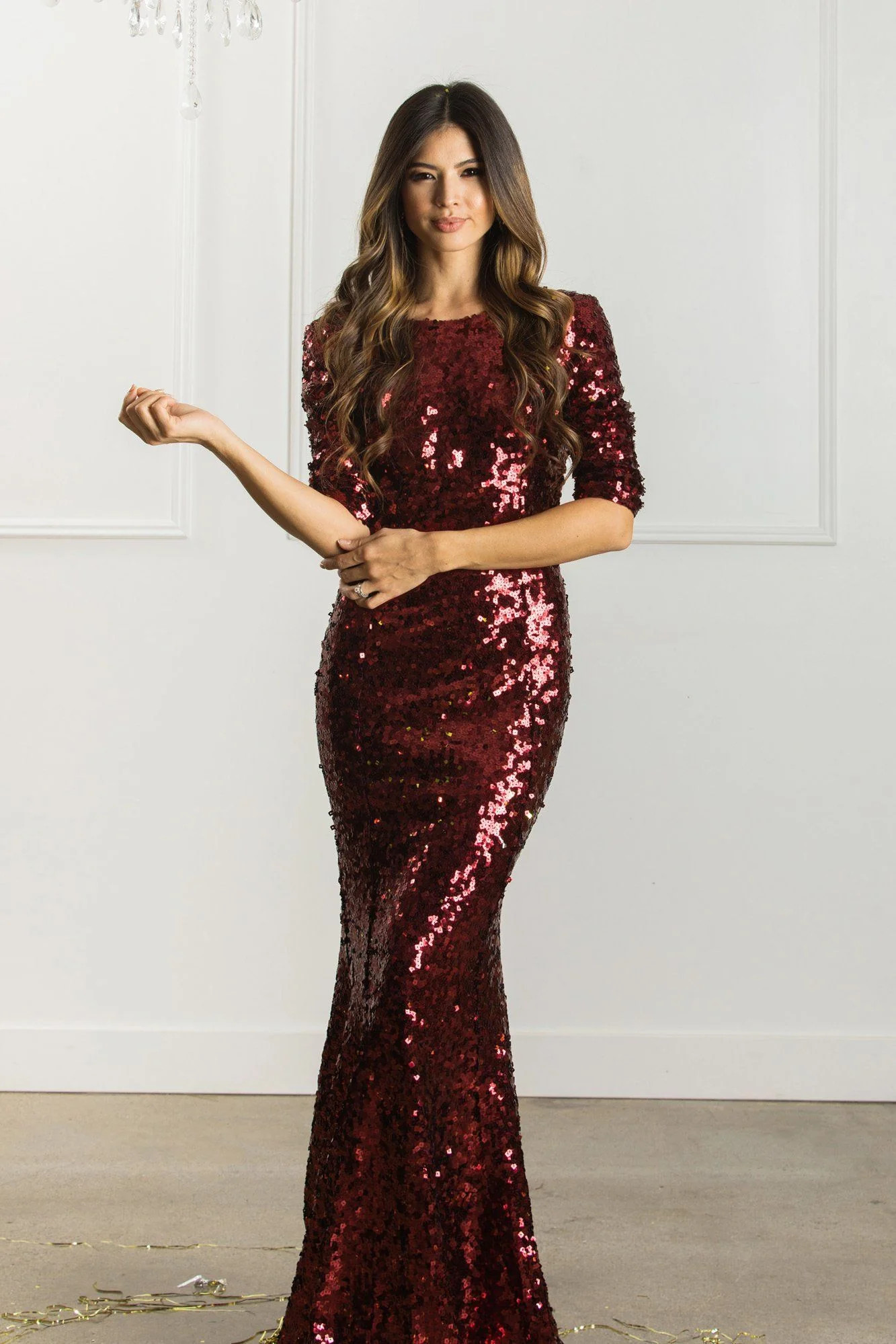 Valentina Low Back Sequin Gown | Morning Lavender