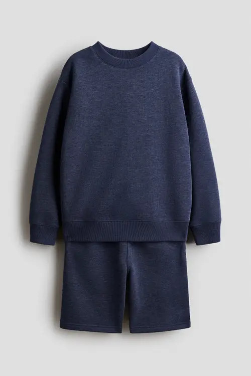 H&M 2-piece Sweatshirt And Sweatshorts Set in Navy Blue Melange at Nordstrom, Size 14 | Nordstrom