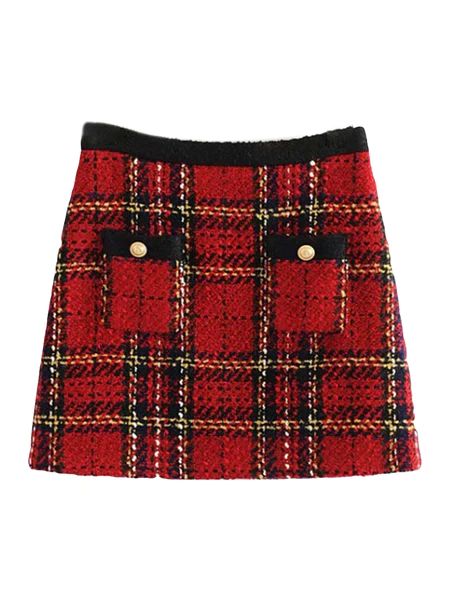 'Lessie' Tweed Plaid Buttoned Pocket Mini Skirt | Goodnight Macaroon