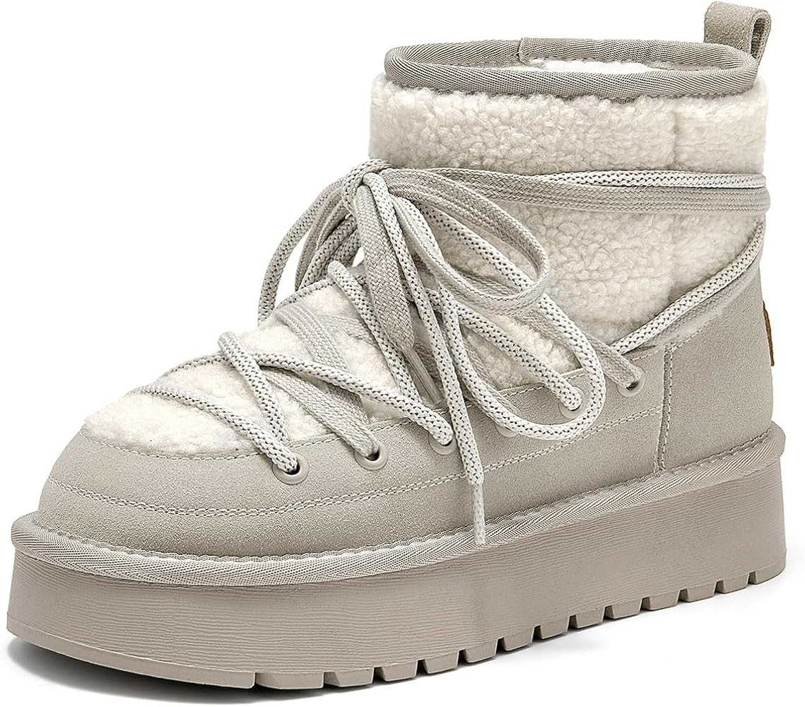Amazon.com | BEAU TODAY Snow Boots for Women, Platform Anti-Slip Winter Booties, Warm Fur Lace Up... | Amazon (US)