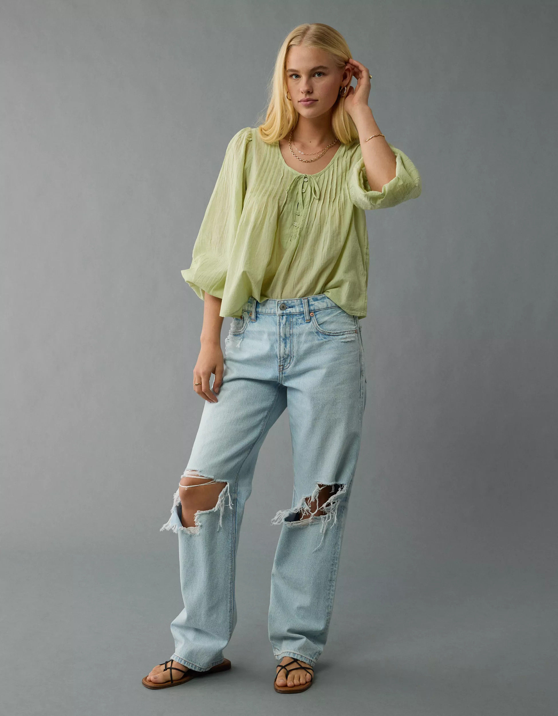 AE Long-Sleeve Breezy Boho Blouse | American Eagle Outfitters (US & CA)