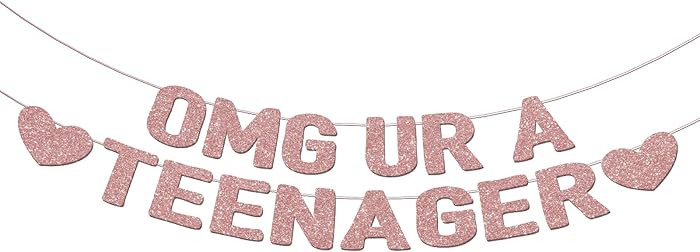 OMG UR A TEENAGER Banner – 13th Birthday Decorations for Girls, Rose Gold Glitter Happy 13th Bd... | Amazon (US)