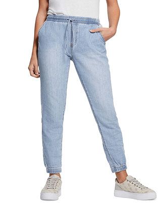 GUESS Women's Noah Denim Drawstring-Waist Jogger Jeans - Macy's | Macy's