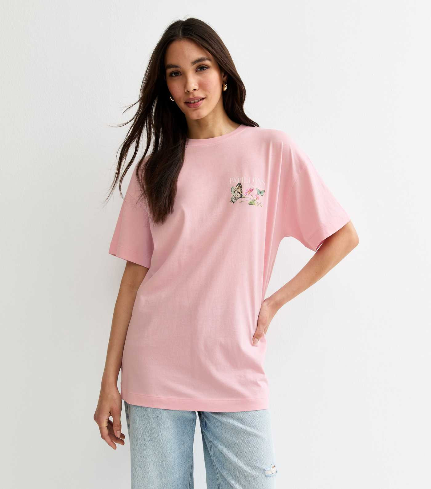 Light Pink Butterfly Print Oversized T-Shirt | New Look | New Look (UK)