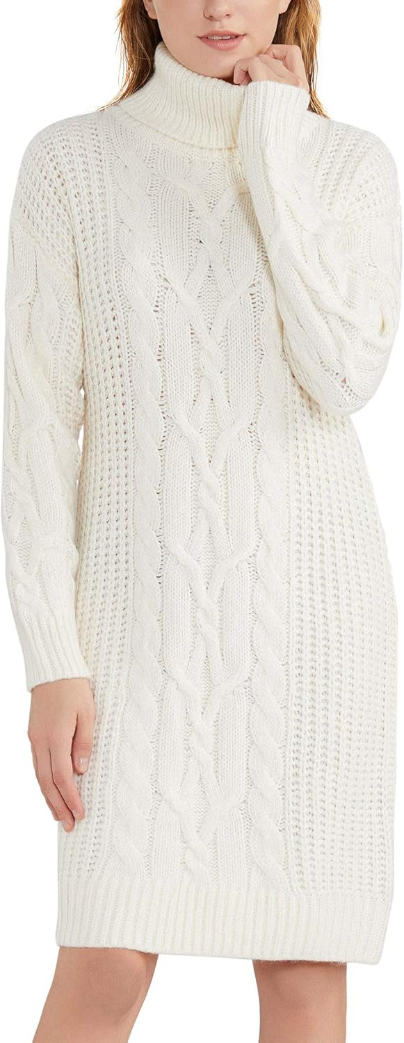 MessBebe Women's Long Sweater Turtleneck Chunky Cable Knit Long Pullover Sweaters Dress Casual Lo... | Amazon (US)