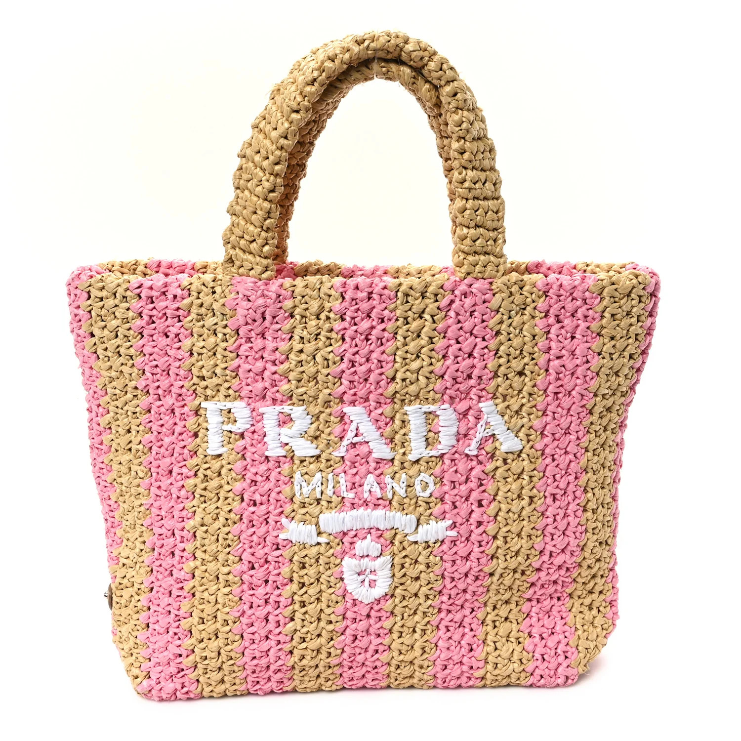 Yarn Raffia Effect Crochet Striped Small Logo Tote Naturale Petalo | FASHIONPHILE (US)