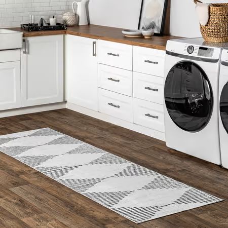 White Diamond Pinstripes Washable Area Rug | Rugs USA