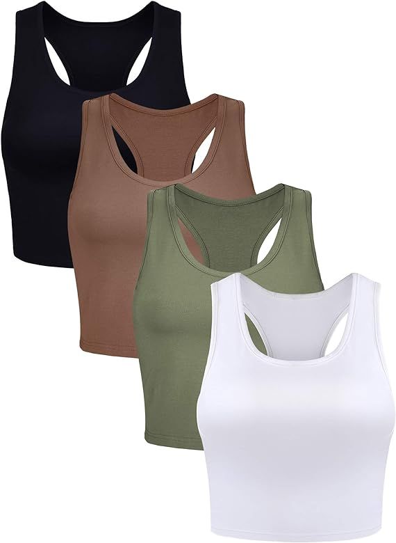 Geyoga 4 Pieces Basic Workout Crop Tank Tops Sleeveless Racerback Sport Tank Top for Women Yoga Runn | Amazon (US)