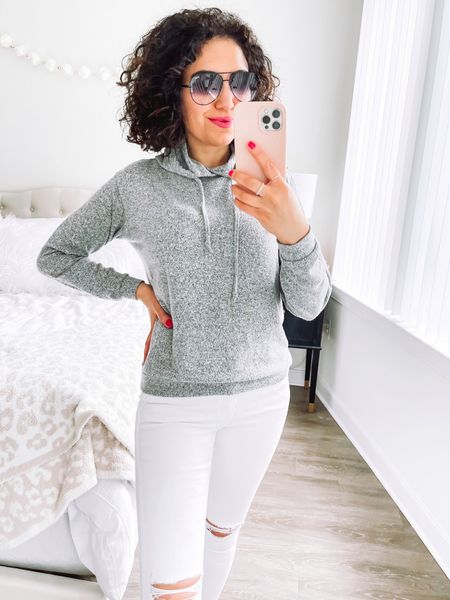 White denim jeans, hoodie, casual outfit, spring outfit 

#LTKFind #LTKstyletip