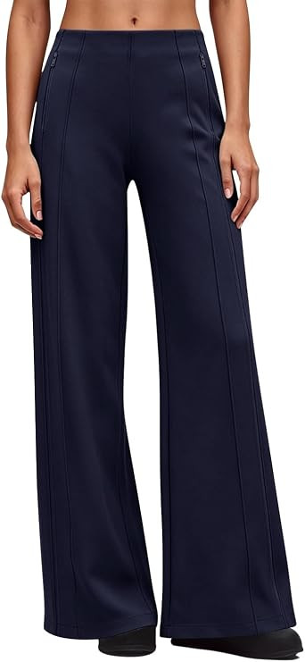 QINSEN Women's Wide Leg Yoga Pants High Waisted Zipper Pockets Stretchy Palazzo Pants with Drawst... | Amazon (US)