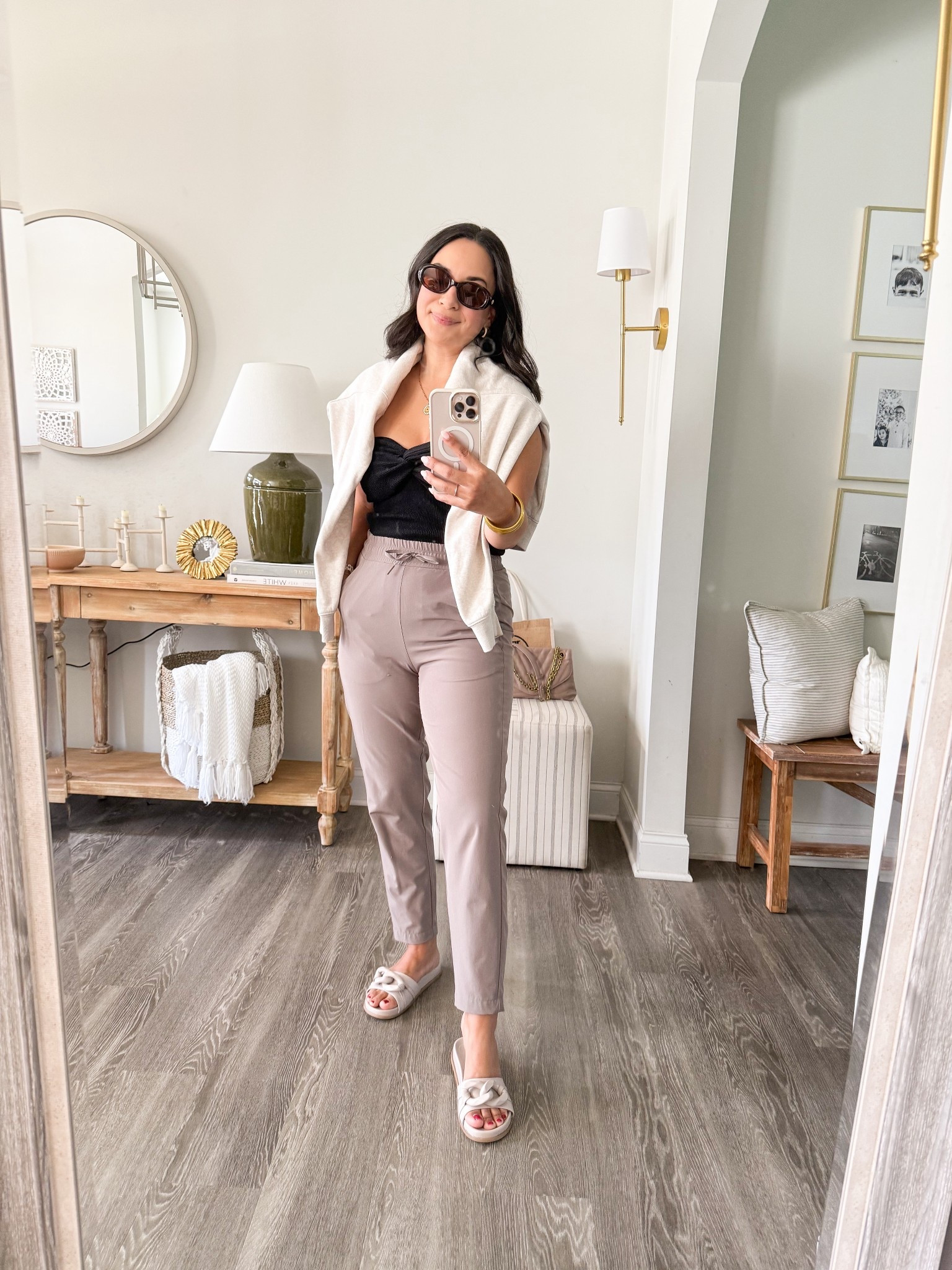 Active joggers. Tube Amazon top paired when Shushop sandals and a Target oatmeal sweater over the shoulders. 

#LTKMidsize #LTKOver40 #LTKSeasonal