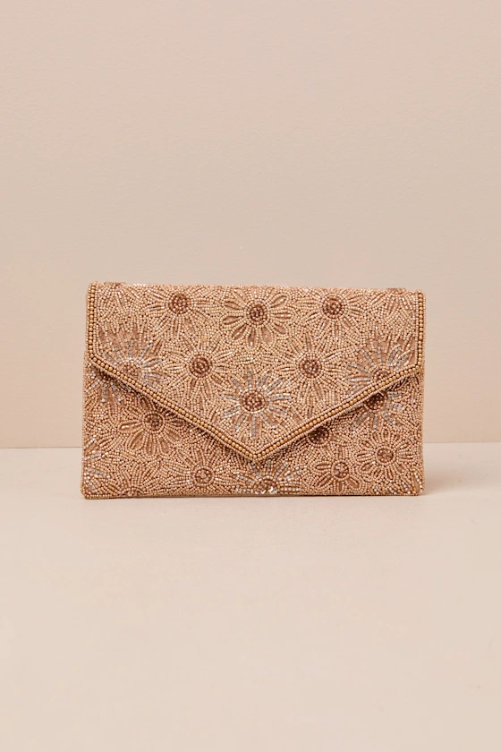 Dazzling Favorite Gold Beaded Floral Clutch | Lulus