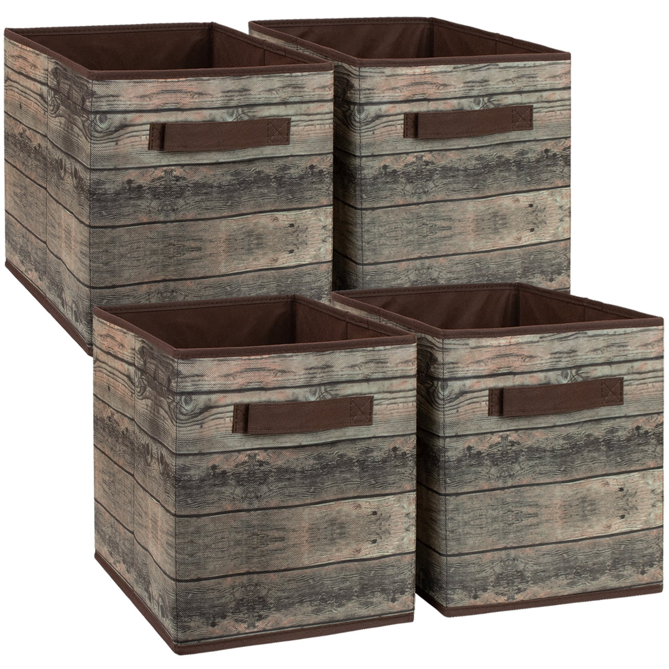 Storage Cube Wood Basket Bin - Brown (4 Pack) | Walmart (US)