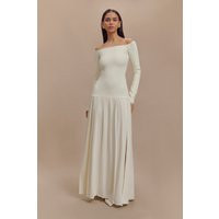 Presley Knit Off Shoulder Maxi Dress - Ivory | MESHKI US
