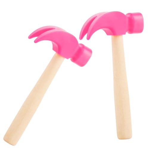 2 Pack Wooden Hammer Toys Simulation Hammers Maintenance Tools Educational Toys for Kids Birthday Party Games Supplies (Rose Red) | Amazon (US)