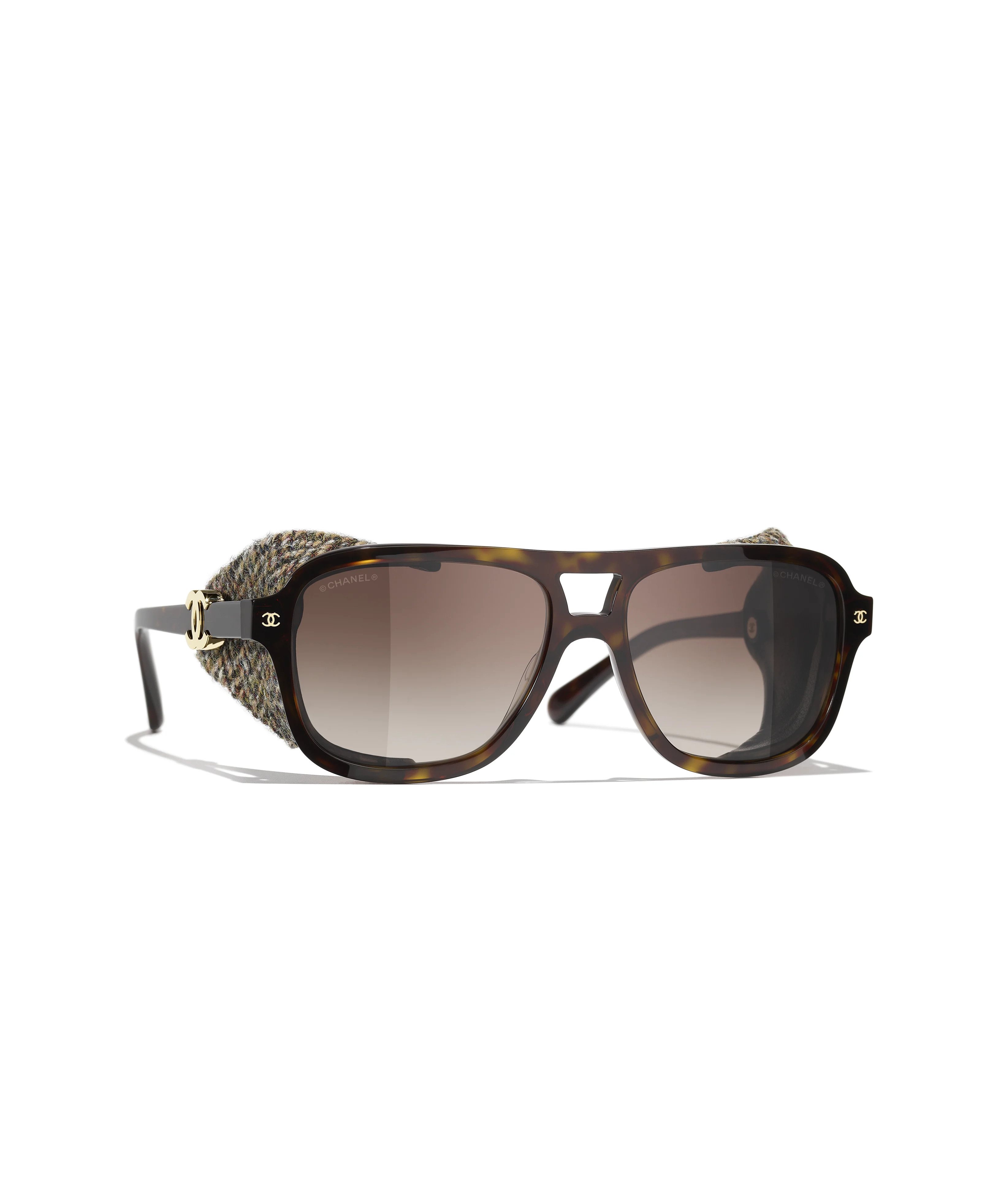 CHANEL Sunglasses: Pilot Sunglasses, acetate, tweed &amp; leather &mdash; Fashion | CHANEL | CHAN... | Chanel, Inc. (US)