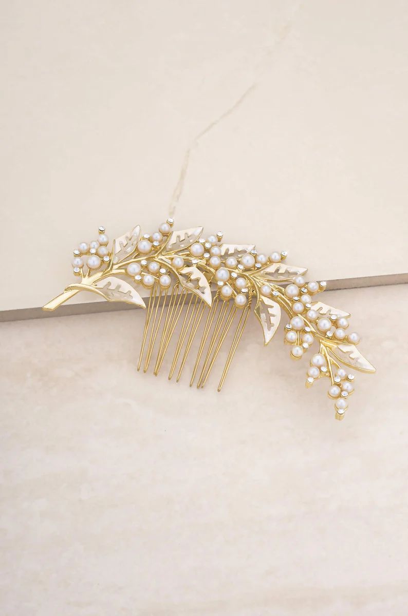 Ethereal Pearl Leaf Hair Comb | Ettika