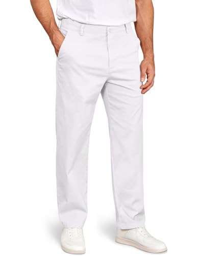 COOFANDY Men's Chinos Pants Straight Fit Lightweight Khaki Pants Casual Flat Front Dress Pants White 32W x 29L | Amazon (US)