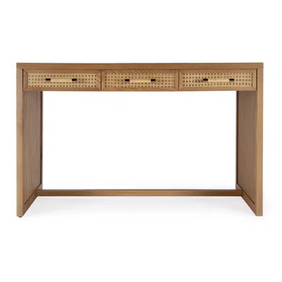 Mesa Cane and Solid Wood 3-Drawer Writing Desk | Perigold