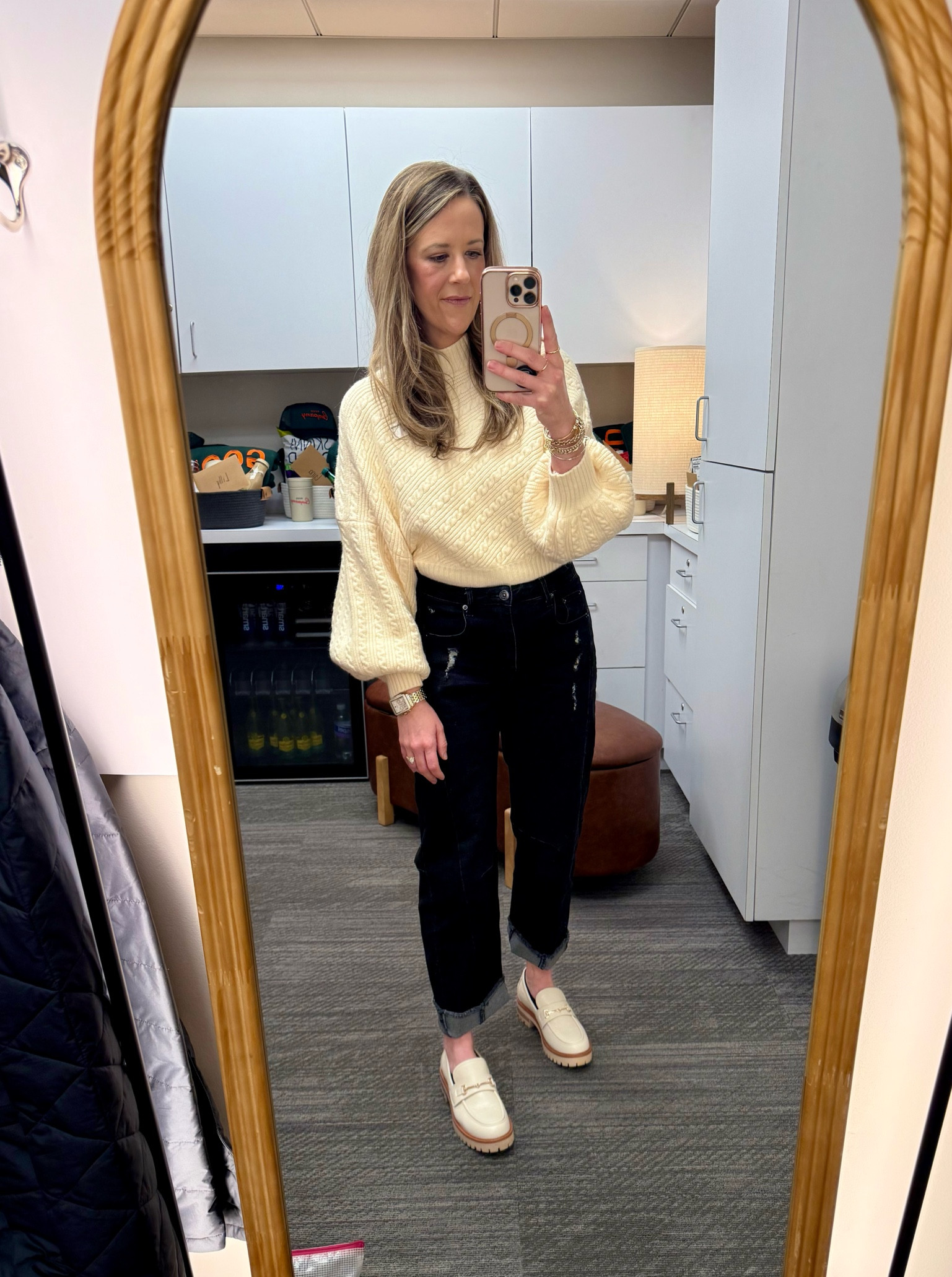 Terrible lighting but live the outfit. 

Sweater: Chicwish (S)
Barrel Jeans: Amazon (4)
Loafers: Amazon (TTS) and so comfortable I’ll be walking about 20k steps today. 

Elevated casual  | church outfit | winter casual workwear | breast-feeding, friendly workwear | pumping friendly workwear | white crop sweater | Amazon barrel jeans outfit


#LTKWorkwear #LTKFindsUnder50 #LTKStyleTip