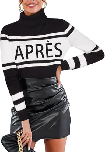 ALPSWARE Women Turtleneck Sweaters Striped Colorblock Tops Winter Apres Ski Sweater Shirts Fashio... | Amazon (US)